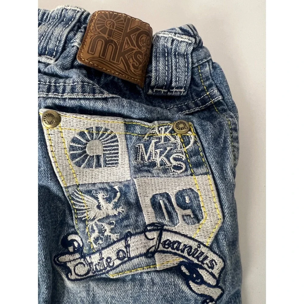 Akademiks Baby Boys‎ Denim Jeans Blue Embroidered Y2K 0-6M Medium Wash CSWHL